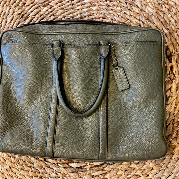Coach Handbags - Coach Metropolitan Slim Briefcase in Olive Green Pebbled Leather